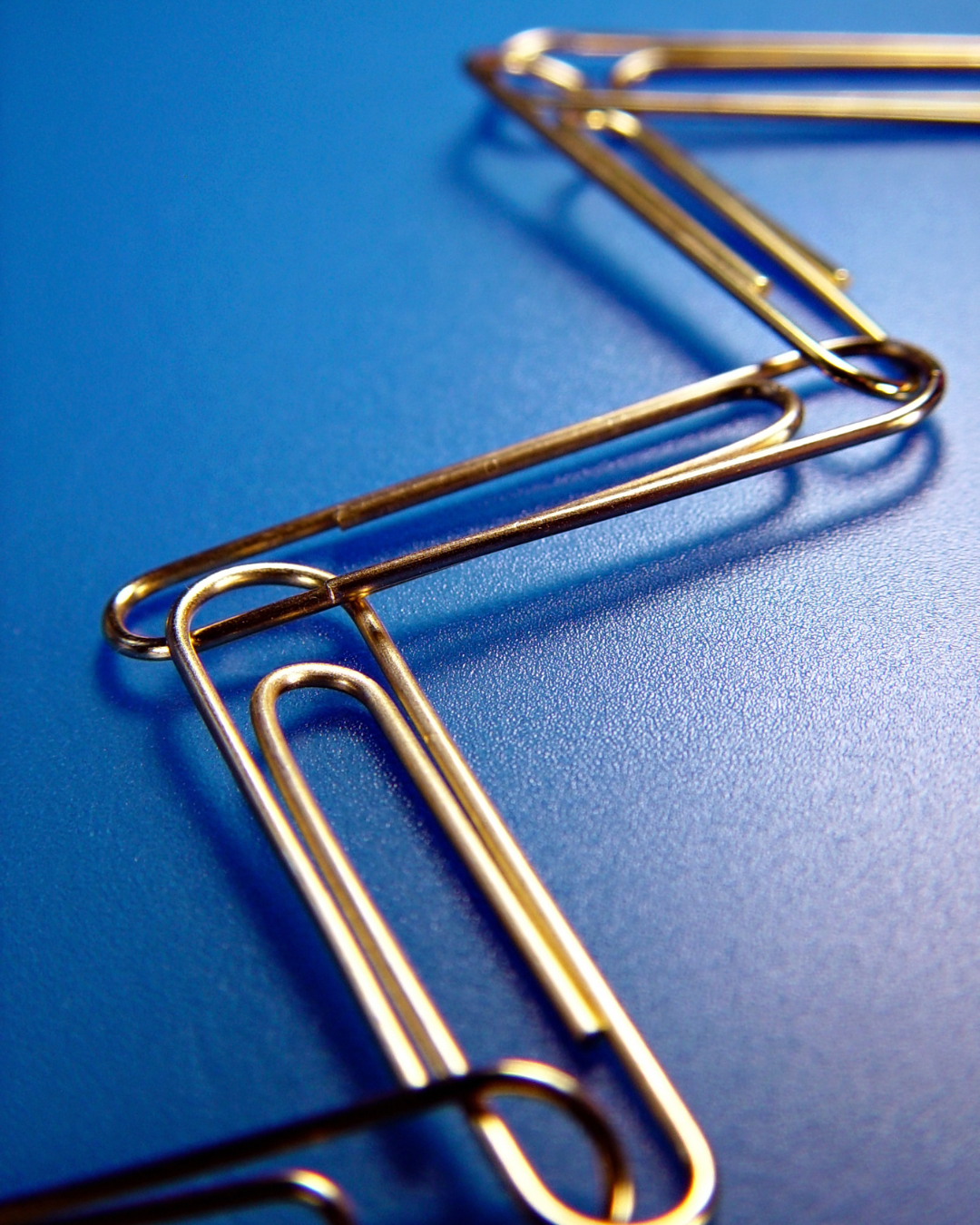 Linked paperclips forming a chain on a blue surface, symbolizing unity, strength, and the paperclip as resistance.